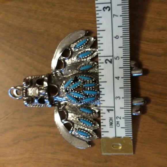 Vintage Southwestern Silver Tone Faux Turquoise Kachina Pendant - Picture 7 of 7